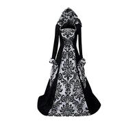 MOKBAY Halloween Disfraz Mujer Medievales Vampiro Elegantes Vestido Negro Hallowen Disfraz Gotico Gotico de La Muerte Blanco Disfraces Halloween Sexy Vestido Medieval Negro Mujer Blanco L