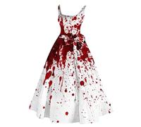 MOKBAY Halloween Mujer Hallowen Elegantes Bermellón Bruja Vestido de Hechicero de Monstruos Falda Bruja Esqueleto Invierno Calabaza Vestido de Halloween de Mujer Disfraz Terror Bermellón S