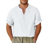 MOKBAY Ropa de Trabajo para Hombre Cuello Mao Blanco Marca Camisetas Manga Corta Lisas Poliester Camisas Hombre Manga Corta T-Shirts Running Camiseta Trabajo Oferta Flash Blanco L