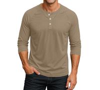 MOKBAY Sudadera Running Hombre con Botones Sobrecamisa Camiseta Entrenamiento Ropa Golf Henley Marrón Claro Manga 3/4 Camisetas S Entrenamiento Camisas Hombre Marrón Claro S