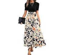 MOKBAY Vestido Elegante Mujer Vestido Fiesta Largo Vestidos de Verano Cuello Redondo Manga Corta de Noche Dresses for Women 2026 Ropa Mujer Verano 2026 Summer Vestidos Largos Amarillo Tierra L