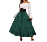 MOKBAY Vestido Medieval Mujer Blanco Pirata Disfraz Medieval Verde Disfraz Halloween Miedo Medievales Punk Fantasia Victoriano Terror Steampunk Vestido Negro Halloween Mujer Verde XXL