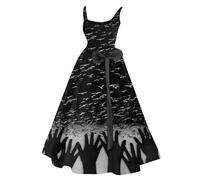 MOKBAY Vestido Medieval Mujer Elegante Vestido de Halloween de Hallowen Esqueleto Vampiro Gris oscuro Murciélago Diablo Terror Disfraz Halloween Miedo Falda Bruja Mujer Disfraz Muerte Gris oscuro S