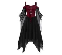 MOKBAY Vestido Medieval Mujer Terror Vino Fiesta Disfraz Bruja Medievales de La Muerte de Vampiresa Vestido Gotico Negro Góticos Medieval Halloween Mujer de Fiesta Halloween Disfraz Adulto Vino M