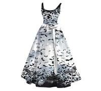 MOKBAY Vestido Negro Halloween de Fiesta Miedo Araña Murcielago Halloween Disfraz Mujer de Esqueleto Disfraz Bruja Vestido Gotico Mujer Blanco Haloween Cosplay Disfraces de Vampiro Blanco XXL