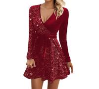 MOKBAY Vestidos de Fiesta Latino Vestido Lentejuelas Mujer Otoño Rojo Brillo Verano Lentejuelas Flecos Vestido Fin de Año Ropa Mujer Elegante Rojo L