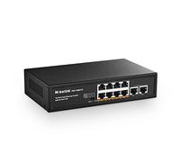 MokerLink 10 Puertos PoE Switch, 8 PoE+ 100Mbps, 2 Fast Ethernet Uplink, 96W 802.3af/at, Metal, Sin Ventilador, Plug & Play Ethernet Switch