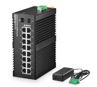 MokerLink 16 Puerto Gigabit Industrial DIN-Rail Ethernet Switch, 2 puertos SFP, Unmanaged IP40 Network Switch (-40 a 185°F), con fuente de alimentación