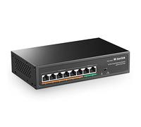 mokerlink 8 Puertos Switch PoE con 6 Puertos PoE+, 2 Uplink, 100Mbps, Detección de IA de 78W, Conmutador de Red Plug & Play de Metal sin Ventilador