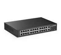 MokerLink Conmutador PoE de 24 Puertos, 2 Gigabit Uplink, 300W IEEE802.3af/at, VLAN & Extend, Conmutador Ethernet Plug and Play No Administrado para Montaje en Rack de Metal