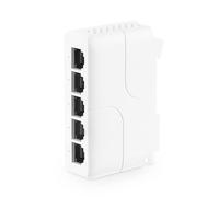 MokerLink Extensor PoE de 5 puertos, IEEE 802.3 af/at/bt 90 W, repetidor PoE 10/100 Mbps, 1 PoE en 4 PoE Out, montaje en pared y guía de guía PoE Passthrough Switch
