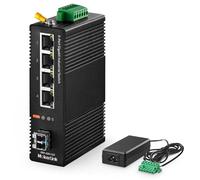 MokerLink Switch de Red de Carril DIN Industrial Gigabit de 5 Puertos, 4 Gigabit Ethernet, Ranura SFP de 1 Gigabit con módulo LC de 20 KM, con Fuente de alimentación