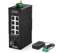 MokerLink Switch Ethernet Gigabit Industrial de Carril DIN de 8 Puertos, 2 Puertos SFP con 1 módulo LC 20KM, Conmutador de Red IP40 no administrado (-40 a 185 °F), con Fuente de alimentación