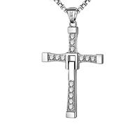 Mokeum Collar de Cruz de Acero Inoxidable,Joyas Médicas de Aacero de Titanio,Reducción Fast and Furious 1:1,Incrustación de Circonio,Regalo para Marido/Familia/Amigo (Caja de Regalo)