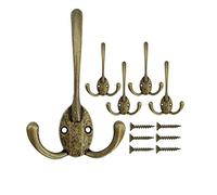 Mokife Gancho Perchero Antiguo, 5 Piezas Ganchos de Pared Retro Triple Puntas Percheros con Tornillos para Colgar Abrigos Ropa Túnicas Toallas Bolsas Sombreros Gorras Llaves Bufandas Tazas, Bronce