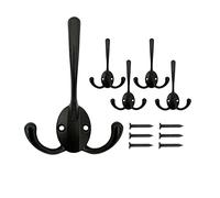 Mokife Gancho Perchero Pared Vintage, 5 Piezas Rústicos Ganchos para Abrigos Triple Puntas Gancho de Toalla con Tornillos para Dormitorio Baño Cocina Garaje Inodoro Oficina Tienda, Negro