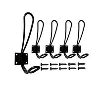 Mokife Ganchos de alambre negro, paquete de 5 ganchos de pared rústicos resistentes de doble punta para colgar ropa, chaquetas, batas, toallas, sombreros, llaves, bolsas