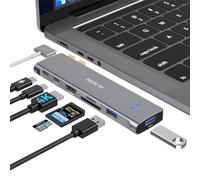 MOKiN Adaptador Multipuer USB C Hub para MacBook Air/Pro M1/M2/M3 | 7 en 2 USB C Dongle Mac con 4K HDMI+USB 3.0+TF/SD+Thunderbolt 3+100W PD