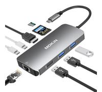 MOKiN Adaptador multipuerto USB C Hub para MacBook/Dell/HP, 9 en 1 USB C Dongle estación de acoplamiento para laptop con HDMI Ethernet 4K, adaptador de concentrador HDMI, 3 puertos USB, carga PD de