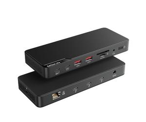 MOKiN Base Thunderbolt 4, 11 Puertos, Carga de 96 W, 3 Thunderbolt 4 de 40 GB/s, 2 USB-A 3.1, 1 USB-C (10 GB/s), 2.5 GbE, Audio, SD, Pantallas Individuales de 8K o Dobles 6K, Compatible con Mac M1/M2