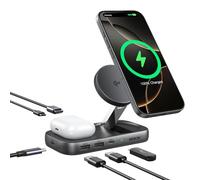 MOKiN Cargador inalámbrico USB C Hub de 15 W, soporte de carga Magsafe certificado Qi2 con HDMI 4K a 60 Hz, 100 W PD, USB C/A de 10 Gbps y almohadilla de carga de 5 W, estación de acoplamiento para