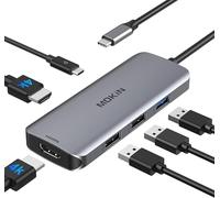MOKiN 6 en 1 Adaptador USB C Hub HDMI Doble con 2 HDMI 4K, 3 Puertos USB, Puerto de Suministro de energía Tipo C Compatible con DELL/HP