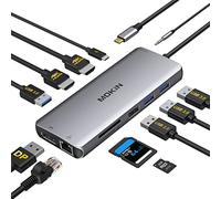 MOKiN Docking Station USB C Hub Dual HDMI 2 Monitores Multiport Adaptador | 12 en 1 Triple Display USB C Hub con 2 HDMI+DisplayPort+100W PD+4 USB+Gigabit Ethernet+SD/TF+Audio Port para HP/Dell/Lenovo