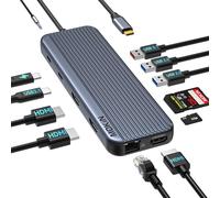 MOKiN - Estación de acoplamiento HDMI para laptop, 3 monitores, adaptador USB C a 3 HDMI 12 en 1 con USB A y C 3.1 de 10 Gbps, 2 USB A 2.0, 100 W PD, Ethernet, SD/TF, puerto de audio para HP/Dell