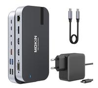 MOKiN Estación de Acoplamiento para computadora portátil con Fuente de alimentación de 65 W, estación de Acoplamiento 16 en 1 USB C con Pantalla de Monitor Dual con 4K 2 HDMI, DP, VGA, 5 Puertos USB