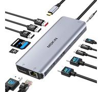MOKiN Estación de Acoplamiento USB C 13 en 1 - Triple Display Con Dual HDMI y DisplayPort, Hub USB A, RJ45, PD 100W, SD/TF, Audio - Compatible Con HP, Dell XPS, Lenovo