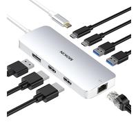 MOKiN Estación de acoplamiento USB C 3 monitores, base para portátil con 2 HDMI, DisplayPort 4K, Ethernet de 1 Gbps, carga PD de 100 W, 3 USB A/C 3.0, adaptador multipuerto USB C Hub para Dell XPS/HP
