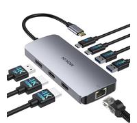 MOKiN Estación de acoplamiento USB C adaptador de monitor triple para Windows, HDMI dual 4K, DisplayPort, VGA, carga PD de 100 W, Gigabit Ethernet, 3 USB 3.0, hub USB-C para laptop y Mac