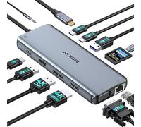 MOKiN - Estación de acoplamiento USB C con doble monitor, 3 monitores, adaptador multipuerto USB C 12 en 1 con HDMI 4K + DisplayPort+VGA, 100 W PD, 4 puertos USB, Ethernet, SD, audio para