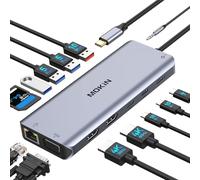 MOKiN - Estación de acoplamiento USB C (doble monitor, muelle USB C 14 en 1 a doble HDMI y VGA, Ethernet RJ45, 100 W PD, USB 3.1/3.0/2.0, SD/TF y audio, concentrador USB C para MacBook HP Lenovo Dell