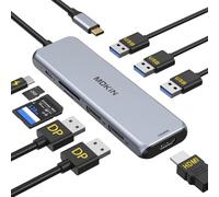 MOKiN Estación de acoplamiento USB C Dual DisplayPort 4K HDMI para Dell HP | Adaptador de monitor dual 9 en 1, concentrador USB C, 3 puertos USB 3.0, carga PD de 100 W, lector de tarjetas SD/microSD