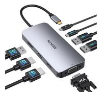 MOKiN - Estación de acoplamiento USB C dual HDMI, 3 monitores, Displayport, VGA, carga PD de 100 W, 2 USB A 2.0, adaptador multipuerto USB C 2.0, hub USB C 8 en 1 para Dell, HP, Lenovo Thinkpad