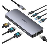 MOKIN Estación de carga USB C Dual Monitor 8 en 1 USB C Hub 2 HDMI, DisplayPort, Gigabit Ethernet, 100 W PD Charging, 3 puertos USB A/C 3.0, estación de carga para ordenador portátil para MacBook/Dell