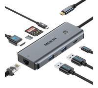 MOKIN Hub USB C Multiport 8 en 1 para MacBook Pro/Air, Dongle con 3 puertos USB 3.0, adaptador USB C a HDMI,Ethernet RJ45, carga rápida PD 100W, lector de tarjetas de memoria SD/TF