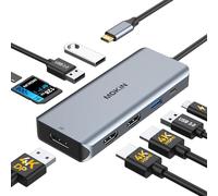 MOKiN USB C Docking Station Dual Monitor, 9 en 1 USB C Triple Display Docking Station to Dual HDMI Adapter Displayport SD TF Card Reader 2USB 2.0, 1 USB 3.0, 100W PD