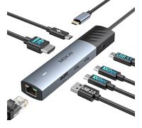 MOKIN USB C HUB, adaptador 7 en 1 con HDMI 4K @ 60 Hz, Ethernet, 3 puertos USB-C 3.1 y 1 puerto de datos USB-A, PD100W, RJ45, adaptador multipuerto para MacBook Pro/Air, Surface, Dell XPS, HP,