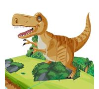 MOKIO® Tarjeta Pop-Up 3D - Dinosaurio T-Rex - Tarjeta de felicitación | Tarjeta de cumpleaños con T-Rex en la selva, como invitación a una fiesta de dinosaurios o para felicitar a fans de los dinos