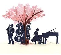 MOKIO® Tarjeta Pop-Up - Concierto de Jazz bajo un árbol floreciente - Tarjeta de felicitación 3D para un cumpleaños, boda, aniversario o jubilación, Tarjeta de regalo emergente con sobre