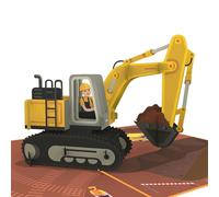 MOKIO® Tarjeta Pop-Up - Sitio de construcción con excavadora - Tarjeta de regalo 3D para un cumpleaños, Tarjeta felicitación emergente con sobre