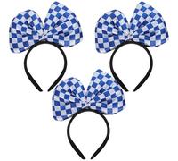 MOKKHNB 3 diademas con lazo a cuadros azules y blancos - Cintas para el cabello a cuadros con un gran lazo para uso diario - Accesorios para el cabello de animadora para tocados de fiestas y