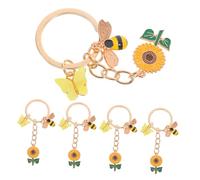 MOKKHNB 5 Piezas Anillo de llave de girasol Favores de Decoración de la bolsa lindo animal colgante pequeños dijes de flores esmaltadas Encanto de la bolsa Aleación de zinc