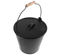 MOKKHNB Cubo de Cenizas de Metal con Tapa y Asa de Madera para Chimenea Estufa de Leña o Hoguera Resistente al Fuego para Recogida Segura y Limpieza sin Polvo