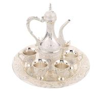 MOKKHNB Juego de Té Turco Vintage con Tetera de Aleación de Zinc y Tazas de Café Turco, Bandeja Incluida, Fácil Limpieza, Compatible con Estufas de Gas para Bodas y Fiestas