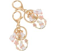 MOKKHNB Llavero de Conejo y Flor de Cerezo Dorado, Hecho de Aleación de Zinc, 2 Piezas Decorativas Detalles Delicados para Colgar en Llaves o Mochilas