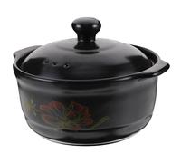 MOKKHNB Olla de Cerámica para Cocina a Gas, Resistente a Altas Temperaturas, 2-3 Personas, Tapa Negra, Cazuela para Guisos y Sopa, Adecuado para Estufa y Hogar