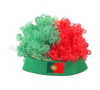 MOKKHNB Peluca afro rizada para hombres y mujeres - Diadema peluda - Gorro con bandera portuguesa - Gorro deportivo esponjoso para aficionados al fútbol, cosplay y partidos de fútbol Copa del Mundo